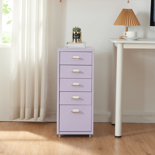 Armário de arquivo móvel Kökar com 5 gavetas 69x28x41 cm aço - Violeta en.casa