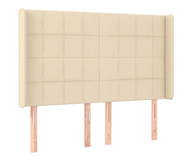 Cabecero con orejas de tela color crema 147x16x118/128 cm