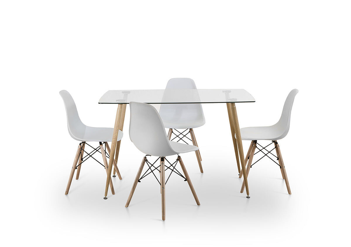 Pack mesa de cristal templado + 4 sillas estilo nordico