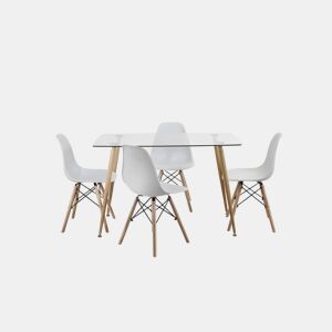 Pacote de mesa de vidro temperado + 4 cadeiras estilo nórdico