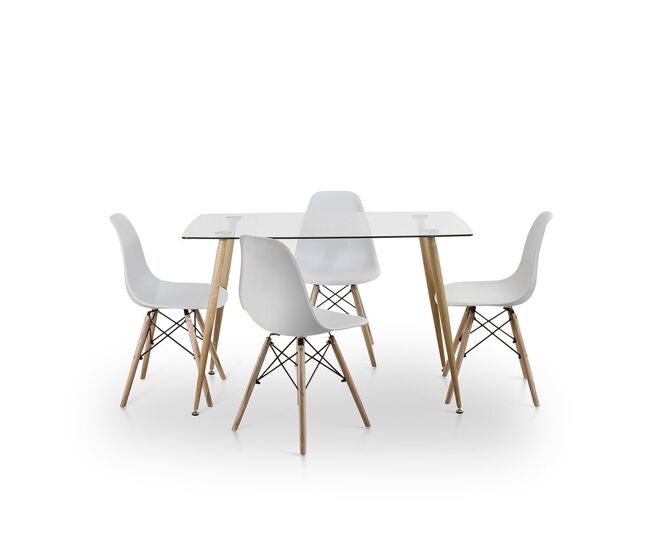 Pack mesa de cristal templado + 4 sillas estilo nordico