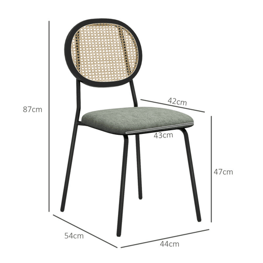 HOMCOM Conjunto de 2 Cadeiras de Sala de Jantar Cadeiras de Cozinha com Encosto em Vime Sintético e Estrutura de Aço para Sala de Jantar 44x54x87 cm Verde Escuro e Preto