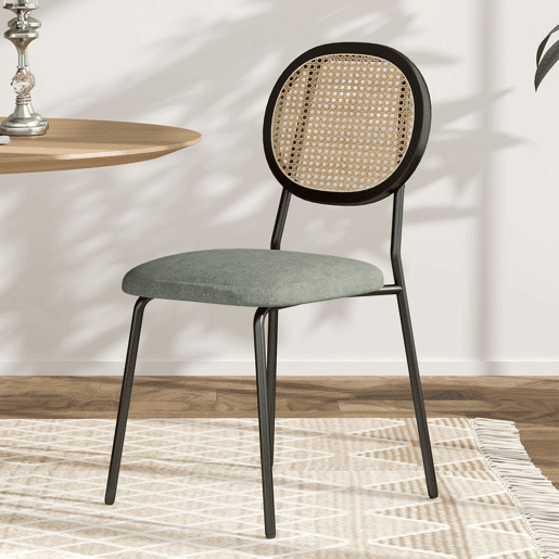 HOMCOM Conjunto de 2 Cadeiras de Sala de Jantar Cadeiras de Cozinha com Encosto em Vime Sintético e Estrutura de Aço para Sala de Jantar 44x54x87 cm Verde Escuro e Preto