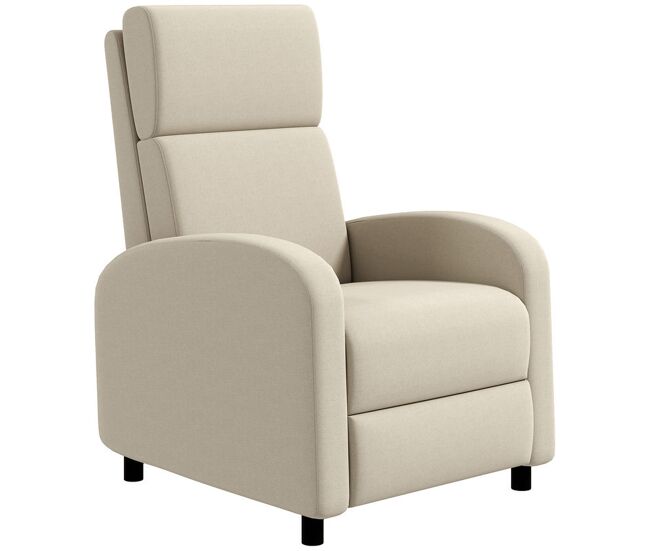 Homcom sillón relax reclinable manual sillón relax tapizado en lino sintético con reposapiés respaldo alto carga 120 kg butaca reclinable para dormitorio oficina crema