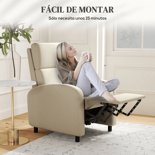 HOMCOM Poltrona Relax Reclinável até 160° Poltrona Reclinável Manual com Apoio para os Pés Carga Máxima 120 kg para Sala de Estar Dormitório 64x86x102 cm Bege