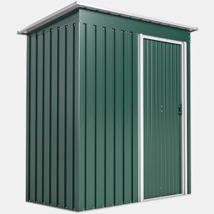 Outsunny Abrigo de Jardim Exterior 1,5 m² 163x89x182 cm Abrigo Metálico para Ferramentas com Porta de Correr e Teto Inclinado para Pátio Verde