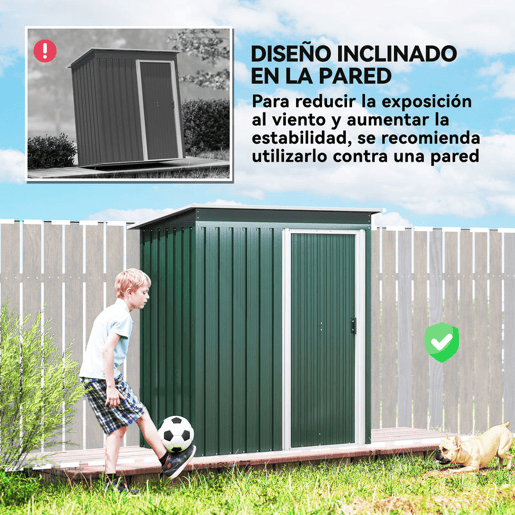 Outsunny Abrigo de Jardim Exterior 1,5 m² 163x89x182 cm Abrigo Metálico para Ferramentas com Porta de Correr e Teto Inclinado para Pátio Verde