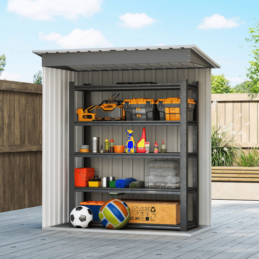 Outsunny Abrigo de Jardim Exterior 1,5 m² 163x89x182 cm Abrigo Metálico para Ferramentas com Porta de Correr e Teto Inclinado para Pátio Verde