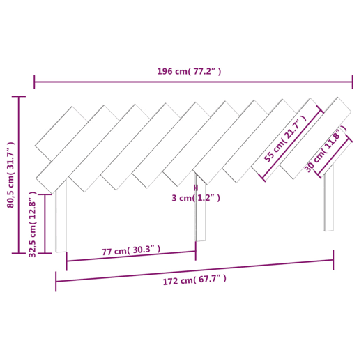 vidaXL Cabeceira de cama 196x3x80,5 cm pinho maciço preto