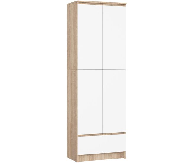 Librería akord r60 roble sonoma 60 cm 2 puertas 1 cajón frente en color blanco 4 estantes 60x35x180 cm