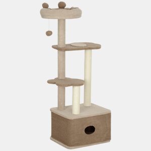 PawHut Arranhador para Gatos Altura 133 cm Arranhador para Gatos com Cama Caverna Plataformas Bola Suspensa e Poste de Juta 48x40x133 cm Marrom
