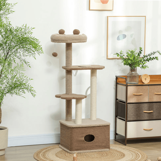 PawHut Arranhador para Gatos Altura 133 cm Arranhador para Gatos com Cama Caverna Plataformas Bola Suspensa e Poste de Juta 48x40x133 cm Marrom PawHut Arranhador para Gatos Altura 133 cm Arranhador para Gatos com Cama Caverna Plataformas Bola Suspensa e Poste de Juta 48x40x133 cm Marrom
