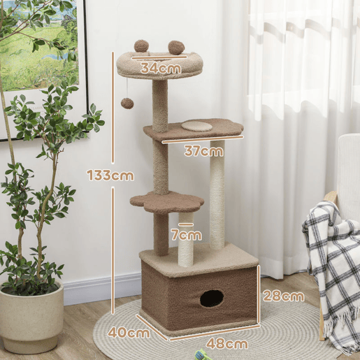 PawHut Arranhador para Gatos Altura 133 cm Arranhador para Gatos com Cama Caverna Plataformas Bola Suspensa e Poste de Juta 48x40x133 cm Marrom PawHut Arranhador para Gatos Altura 133 cm Arranhador para Gatos com Cama Caverna Plataformas Bola Suspensa e Poste de Juta 48x40x133 cm Marrom