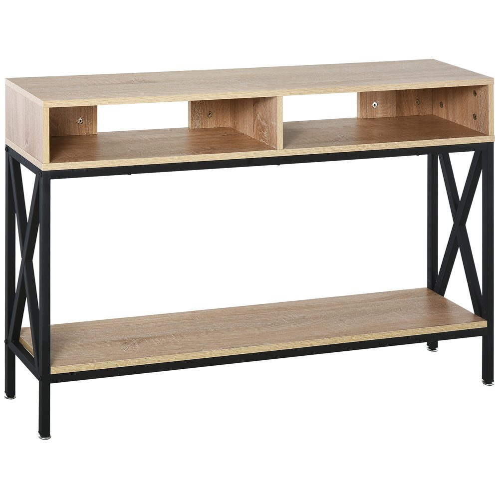 Homcom mesa consola mueble para recibidor con 2 compartimientos y estante consola para recibidor entrada pasillo 120x23,5x75 cm roble y negro