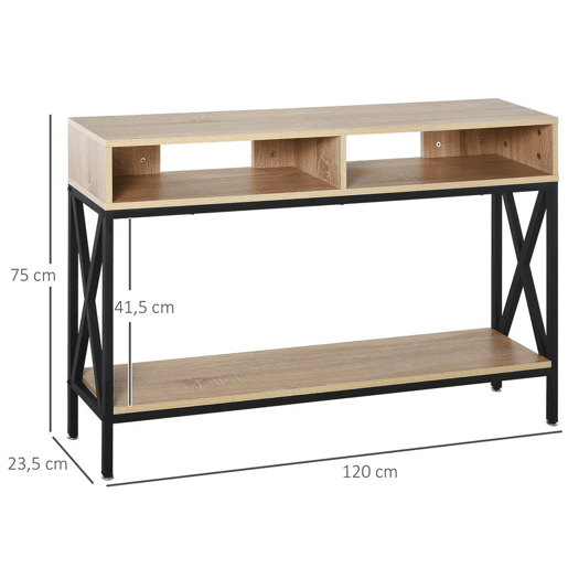 HOMCOM Móvel de Entrada Mesa Consola Estilo Industrial Vintage com 3 Prateleiras e Estrutura Metálica 120x23,5x75cm Carvalho e Preto