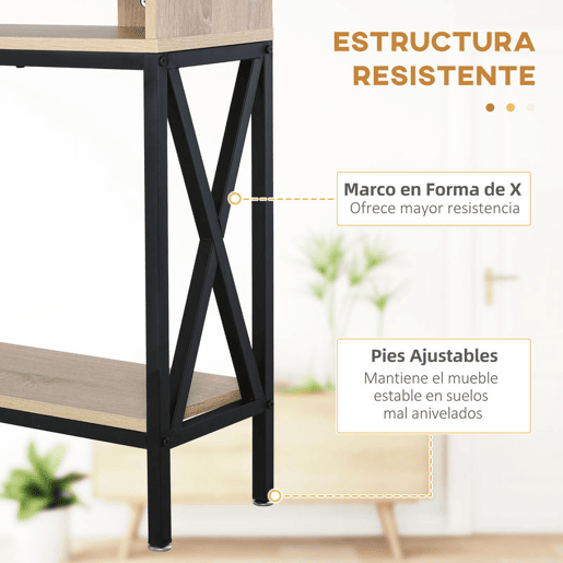 HOMCOM Móvel de Entrada Mesa Consola Estilo Industrial Vintage com 3 Prateleiras e Estrutura Metálica 120x23,5x75cm Carvalho e Preto