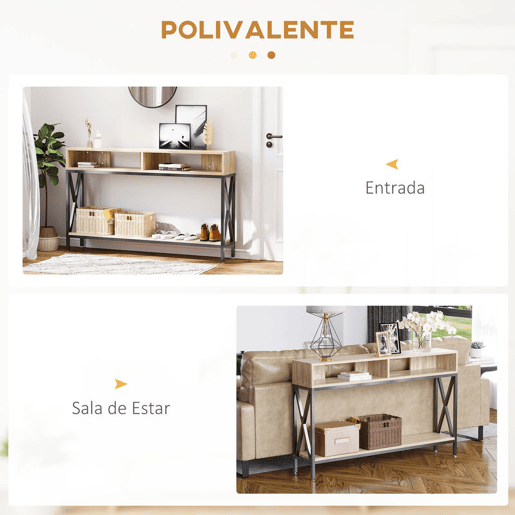HOMCOM Móvel de Entrada Mesa Consola Estilo Industrial Vintage com 3 Prateleiras e Estrutura Metálica 120x23,5x75cm Carvalho e Preto