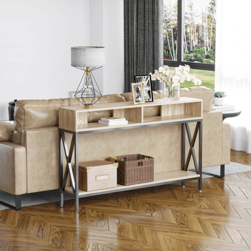HOMCOM Móvel de Entrada Mesa Consola Estilo Industrial Vintage com 3 Prateleiras e Estrutura Metálica 120x23,5x75cm Carvalho e Preto
