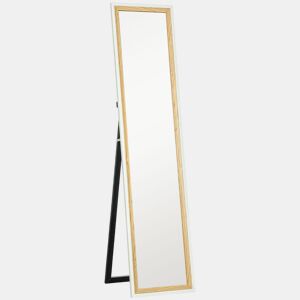HOMCOM Espelho de Pé 37x157 cm Espelho de Corpo Inteiro com Estrutura de MDF e Suporte para Sala de Estar Dormitório Branco e Madeira Escura