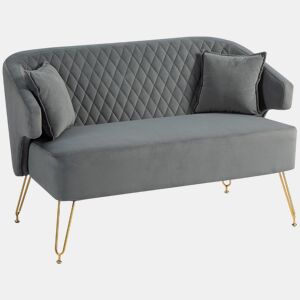 HOMCOM Sofá de 2 Lugares Estofado em Veludo Sofá Sala de Estar com 2 Almofadas Apoio para o Braço e Pés de Aço Dourado Sofá Pequeno Carga 240 kg para Dormitório Escritório 124x69x76 cm Cinza