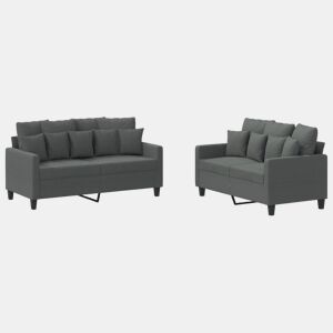 vidaXL 2 pcs conjunto de sofás com almofadões tecido cinzento-escuro