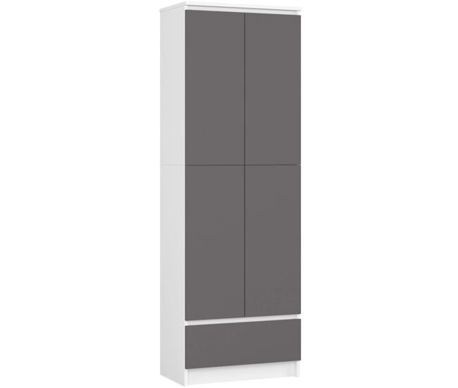 Librería akord r60 blanco 60 cm 2 puertas 1 cajón frente en color grafito gris 4 estantes 60x35x180 cm