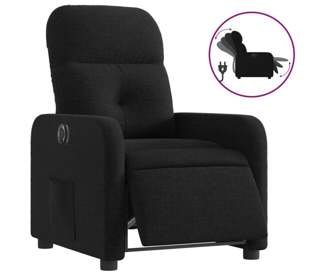 Vidaxl sillón reclinable eléctrico de tela negro