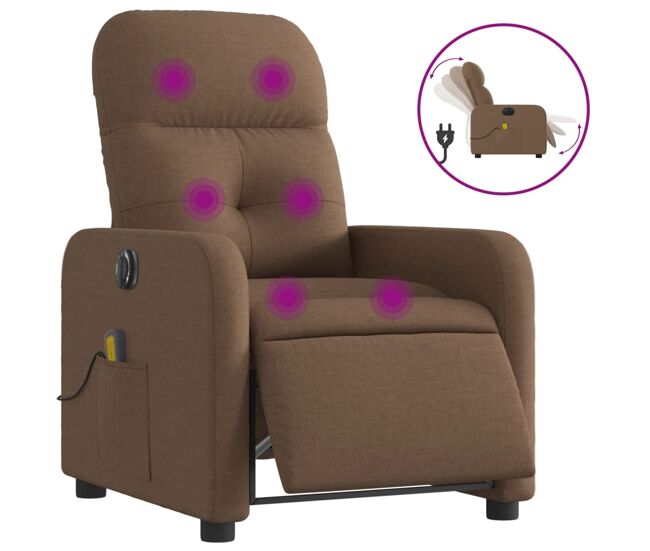 Vidaxl sillón reclinable de masaje eléctrico tela marrón