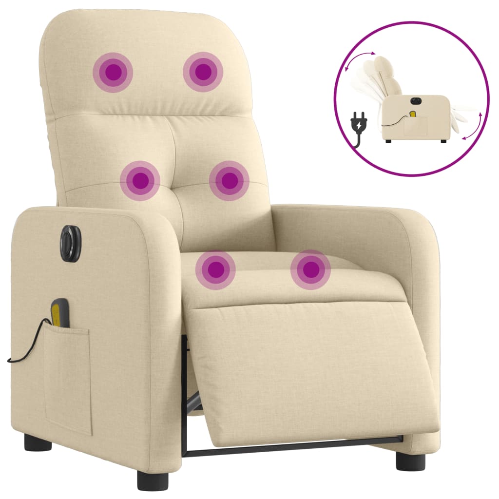 Vidaxl sillón reclinable de masaje eléctrico tela color crema