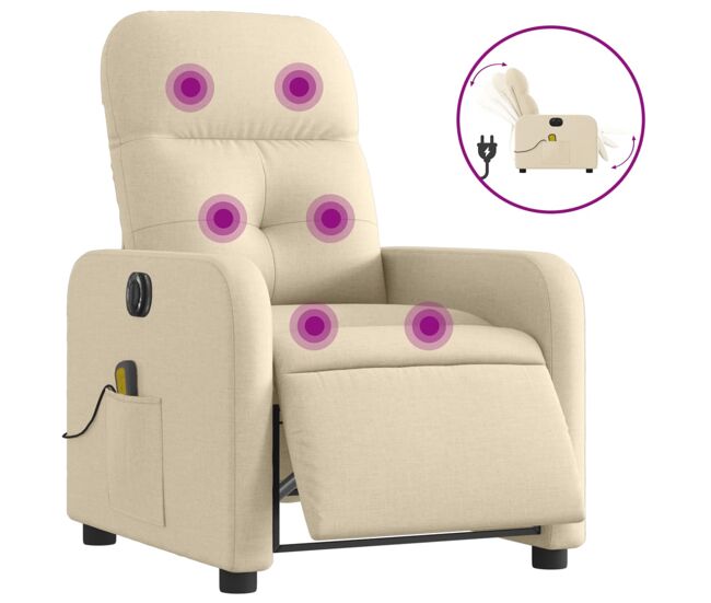 Vidaxl sillón reclinable de masaje eléctrico tela color crema