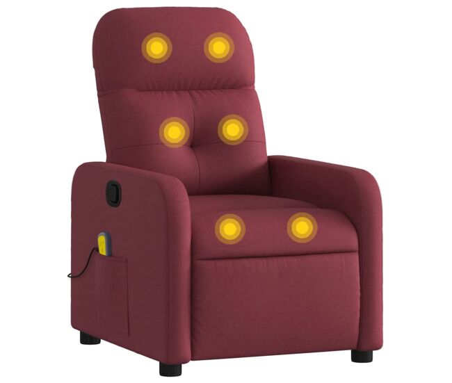 Vidaxl sillón de masaje reclinable de tela color vino tinto