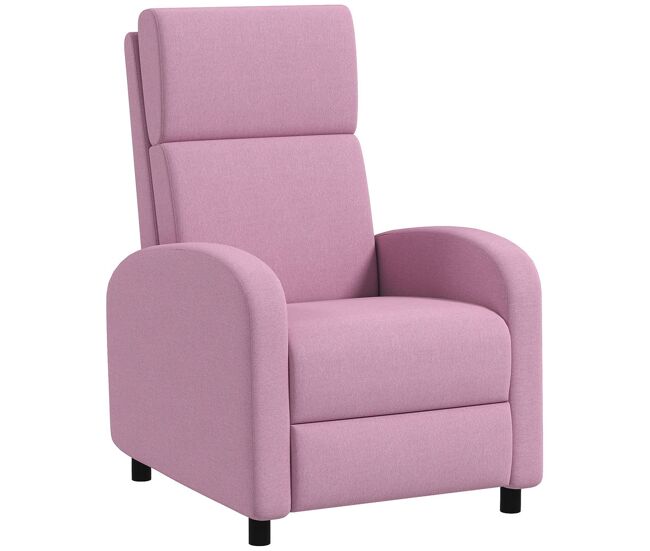 Homcom sillón relax reclinable manual sillón relax tapizado en lino sintético con reposapiés respaldo alto carga 120 kg butaca reclinable para dormitorio oficina rosa