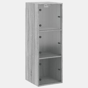vidaXL Armário de parede c portas de vidro 35x37x100 cm cinza sonoma