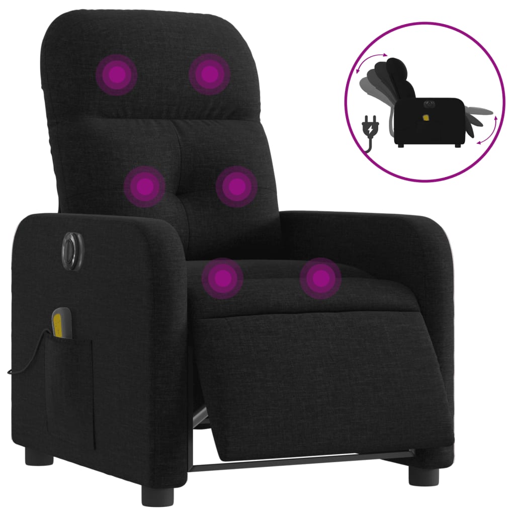 Vidaxl sillón reclinable de masaje eléctrico tela negro
