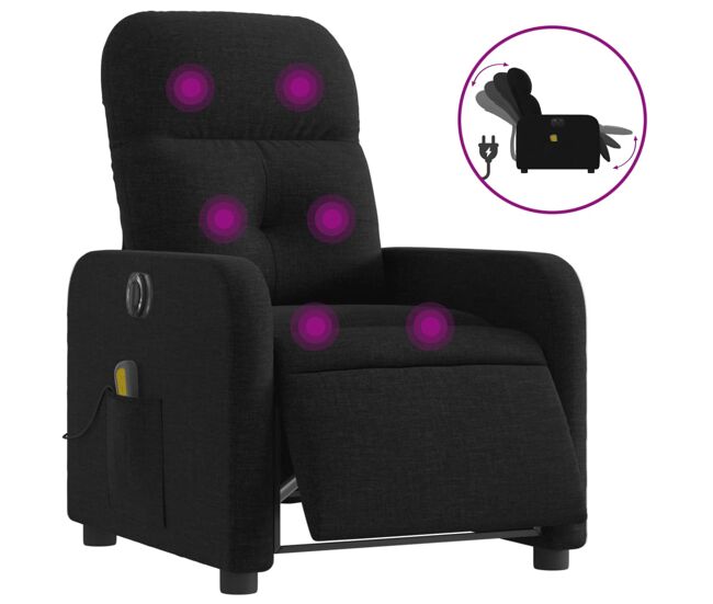 Vidaxl sillón reclinable de masaje eléctrico tela negro