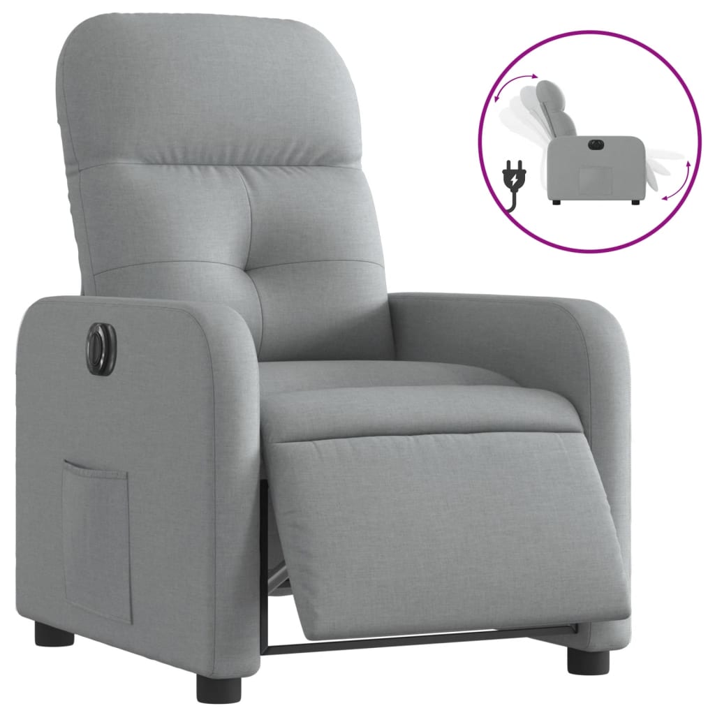 Vidaxl sillón reclinable eléctrico tela gris claro