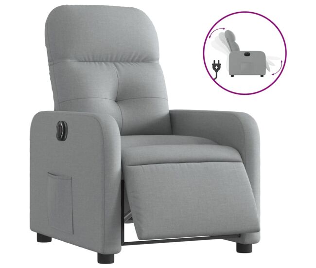 Vidaxl sillón reclinable eléctrico tela gris claro