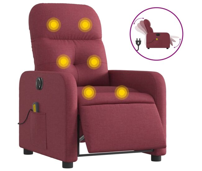 Vidaxl sillón de masaje reclinable eléctrico tela rojo tinto