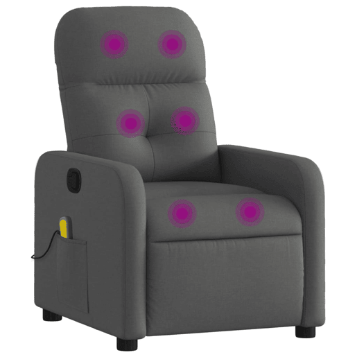 vidaXL Poltrona de massagens reclinável tecido cinzento-escuro vidaXL Poltrona de massagens reclinável tecido cinzento-escuro