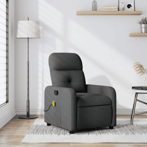 vidaXL Poltrona de massagens reclinável tecido cinzento-escuro vidaXL Poltrona de massagens reclinável tecido cinzento-escuro