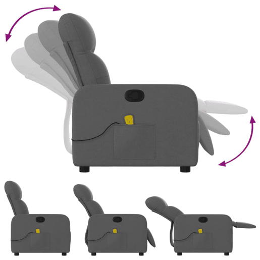 vidaXL Poltrona de massagens reclinável tecido cinzento-escuro vidaXL Poltrona de massagens reclinável tecido cinzento-escuro
