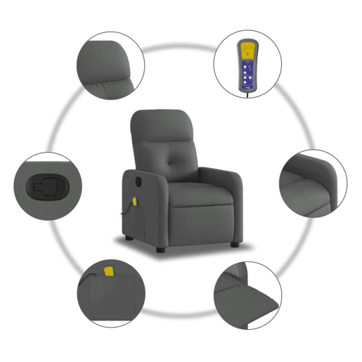 vidaXL Poltrona de massagens reclinável tecido cinzento-escuro vidaXL Poltrona de massagens reclinável tecido cinzento-escuro