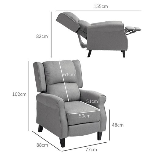 HOMOM Poltrona Reclinável Poltrona Relax com Reclinação Manual até 160° e Apoio para os Pés Retráteis Poltrona Sala de Estar 77x88x102 cm Cinza
