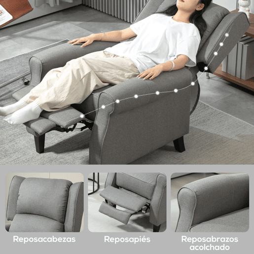 HOMOM Poltrona Reclinável Poltrona Relax com Reclinação Manual até 160° e Apoio para os Pés Retráteis Poltrona Sala de Estar 77x88x102 cm Cinza