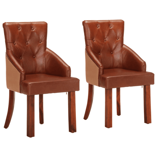 vidaXL Cadeiras de jantar 2 pcs couro de cabra genuĂno castanho vidaXL Cadeiras de jantar 2 pcs couro de cabra genuĂno castanho