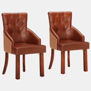 vidaXL Cadeiras de jantar 2 pcs couro de cabra genuíno castanho