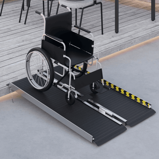 HOMCOM Rampa para Cadeira de Rodas Dobrável de Liga Alumínio 122 Rampa Portátil com Autocolantes Reflectores Carga 272 kg 122x73,6x5,1 cm Preto