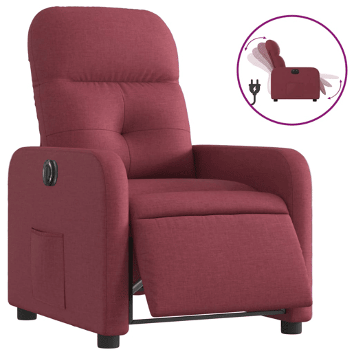 vidaXL Poltrona elétrica reclinável tecido vermelho tinto