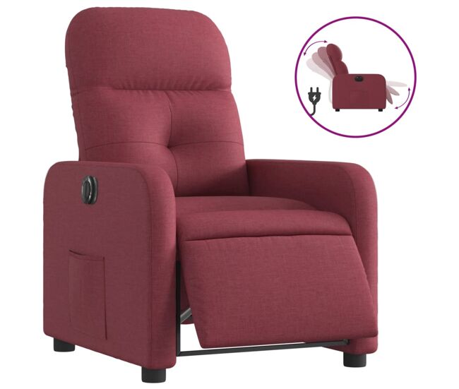 Vidaxl sillón reclinable eléctrico tela rojo tinto