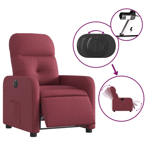 vidaXL Poltrona elétrica reclinável tecido vermelho tinto